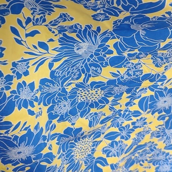 J.Crew Collection Dress Tie Shoulder Smocked Floral Cotton Poplin Blue Yellow Su - Picture 9 of 13